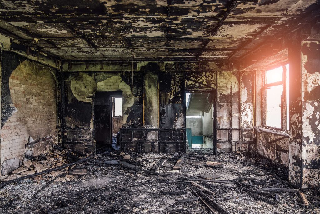 A room is completely destroyed by a fire in a Akron home.